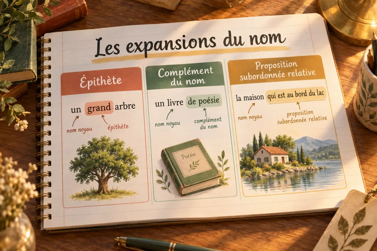 Les exercices sur les expansions du nom distinguent l’épithète, le complément et la relative