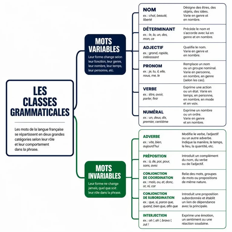 Exemple de carte mentale des classes grammaticales pour l'apprentissage du français