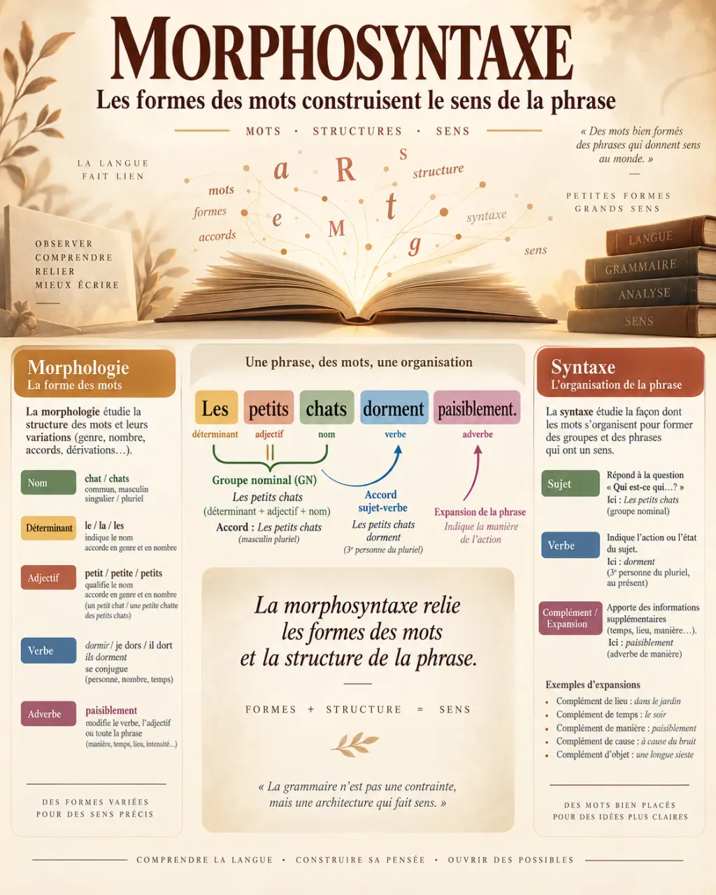 La morphosyntaxe relie les formes des mots et la structure de la phrase