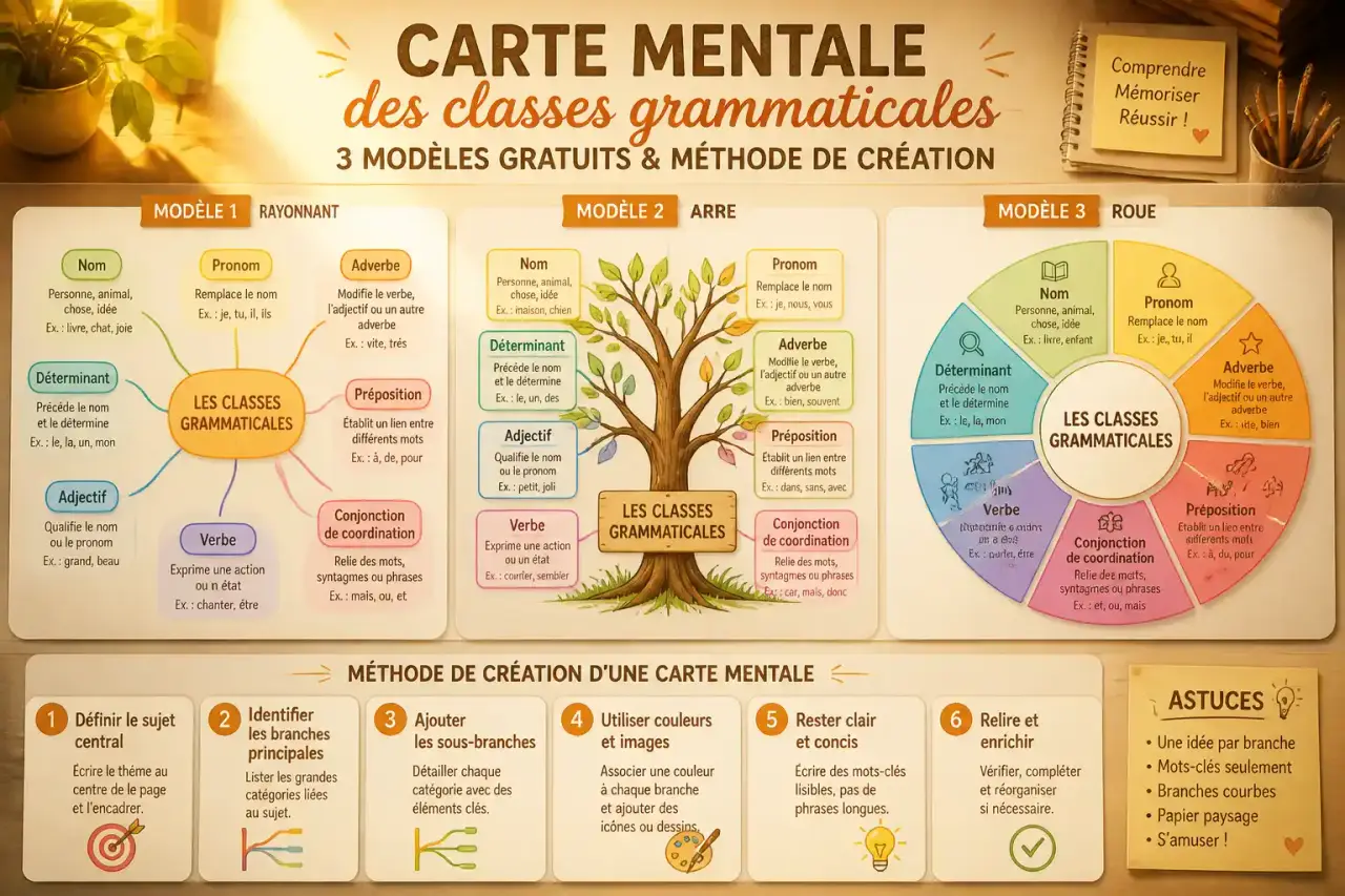 Carte mentale des classes grammaticales : 3 modèles gratuits et méthode de création