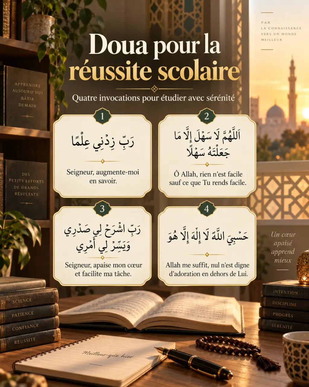 Doua pour la réussite scolaire : quatre invocations pour étudier avec sérénité