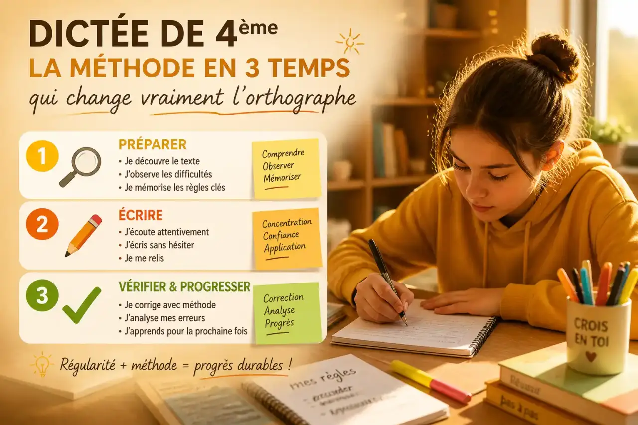Dictée de 4ème : la méthode en 3 temps qui change vraiment l'orthographe