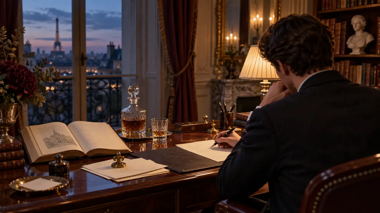 Livre ancien ouvert et stylo plume sur un bureau élégant