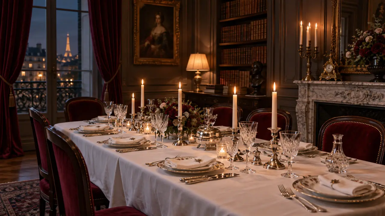 Bureau ancien et élégant préparé pour recevoir autour d’un dîner mondain