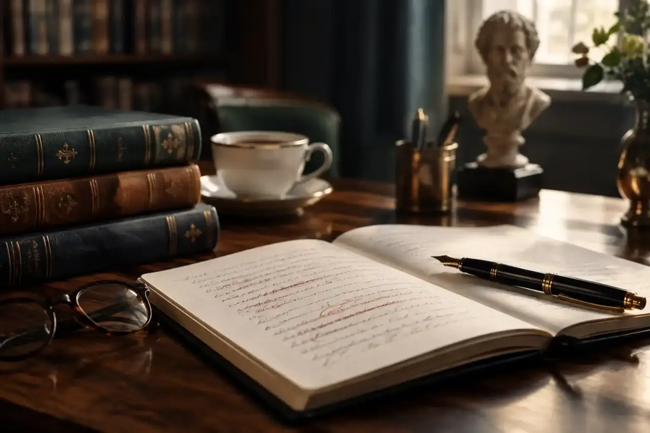 Dictionnaire ancien ouvert sur un bureau élégant, symbole de la précision du langage
