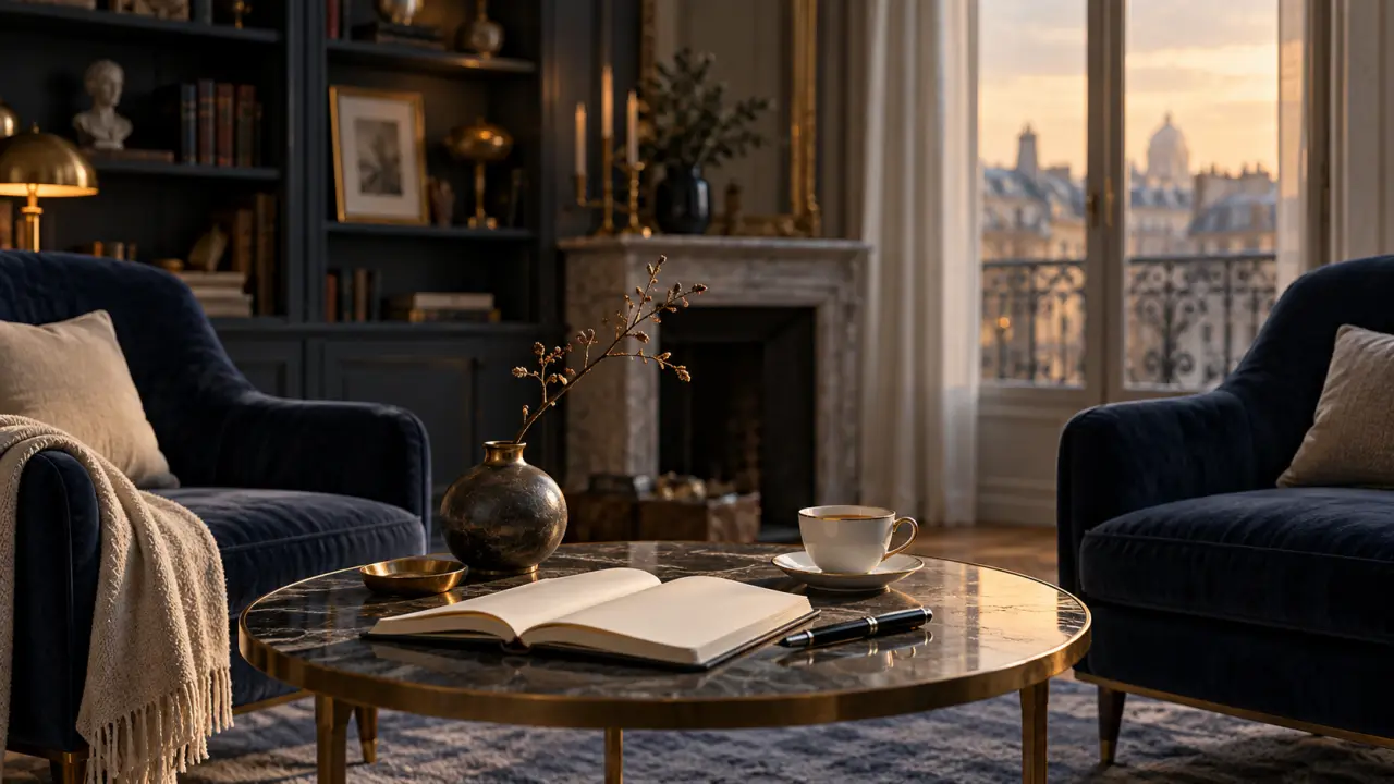 Bureau ancien éclairé par une lumière chaude, avec un livre ouvert et un stylo plume