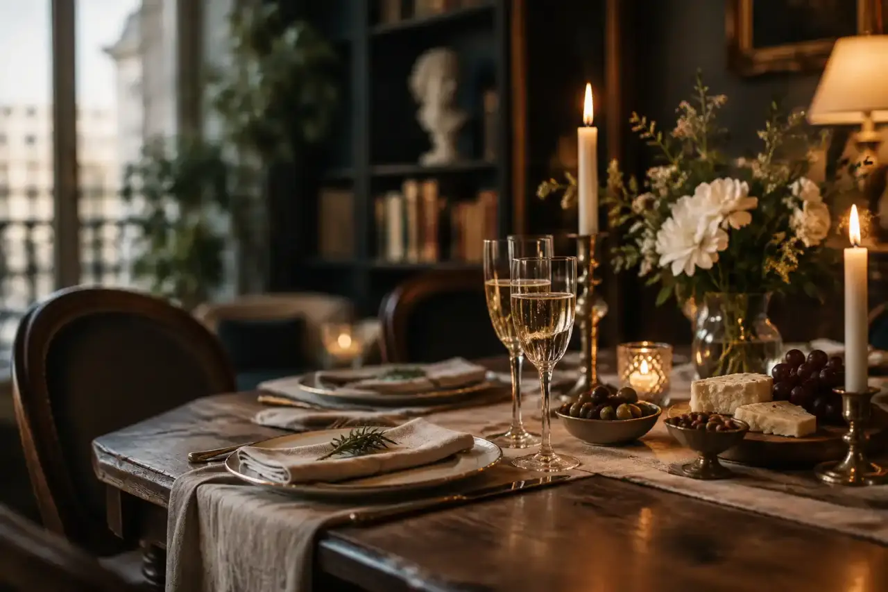 Table élégante préparée avec simplicité pour recevoir des invités