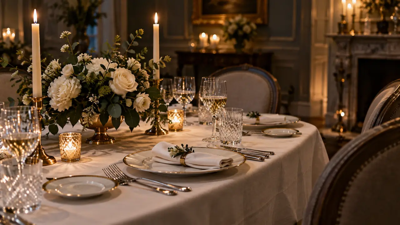 Table de dîner élégamment dressée dans une atmosphère chaleureuse
