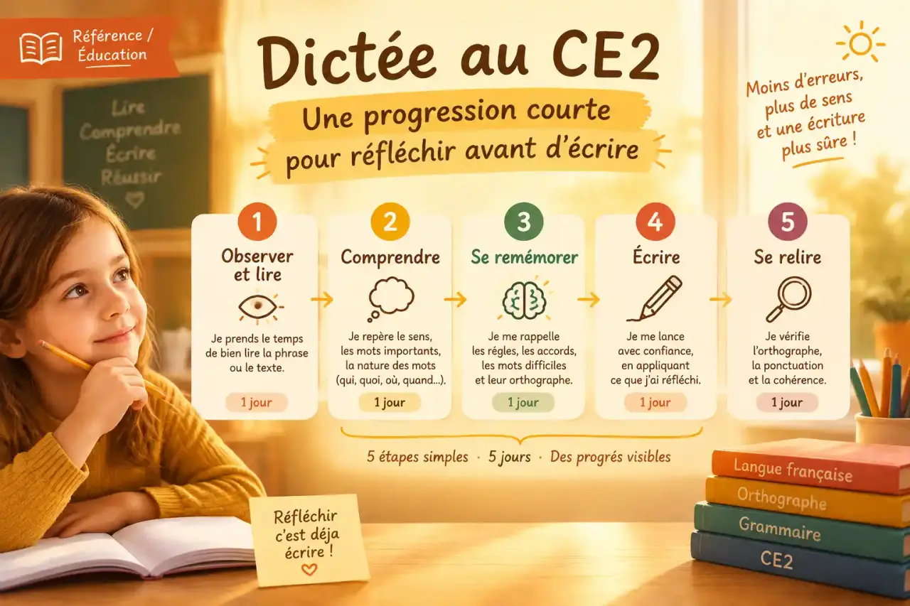 Dictée au CE2 : une progression courte pour réfléchir avant d’écrire