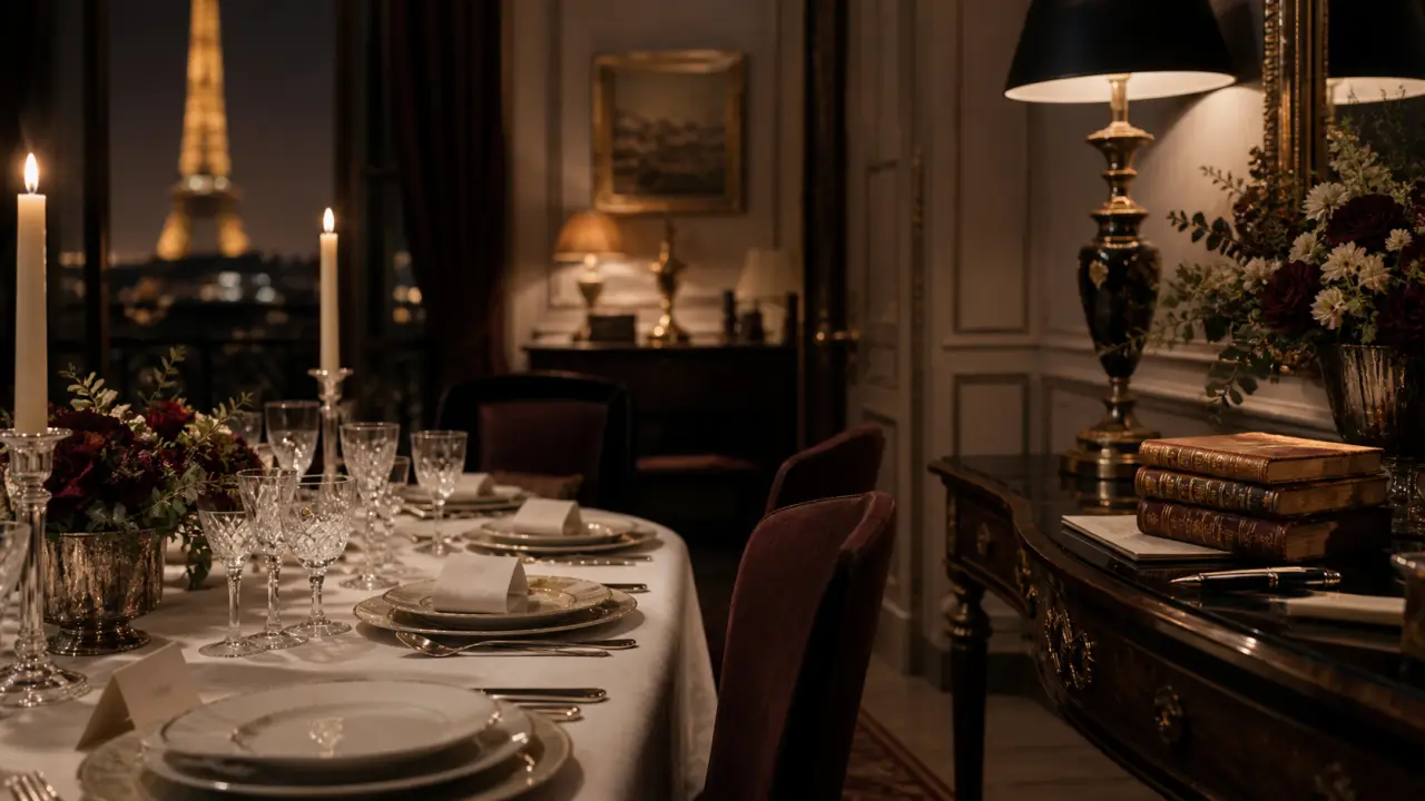 Table élégante pour un dîner mondain dans une ambiance feutrée