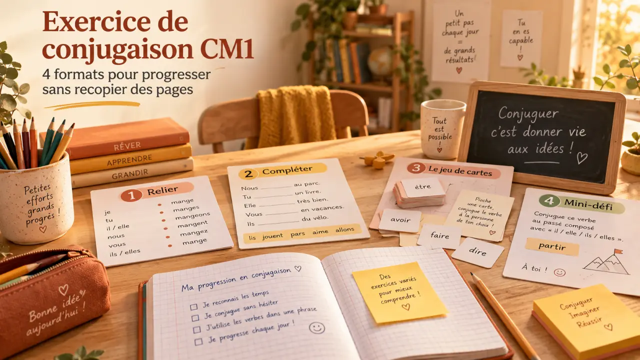 Exercice de conjugaison CM1 : 4 formats pour progresser sans recopier des pages